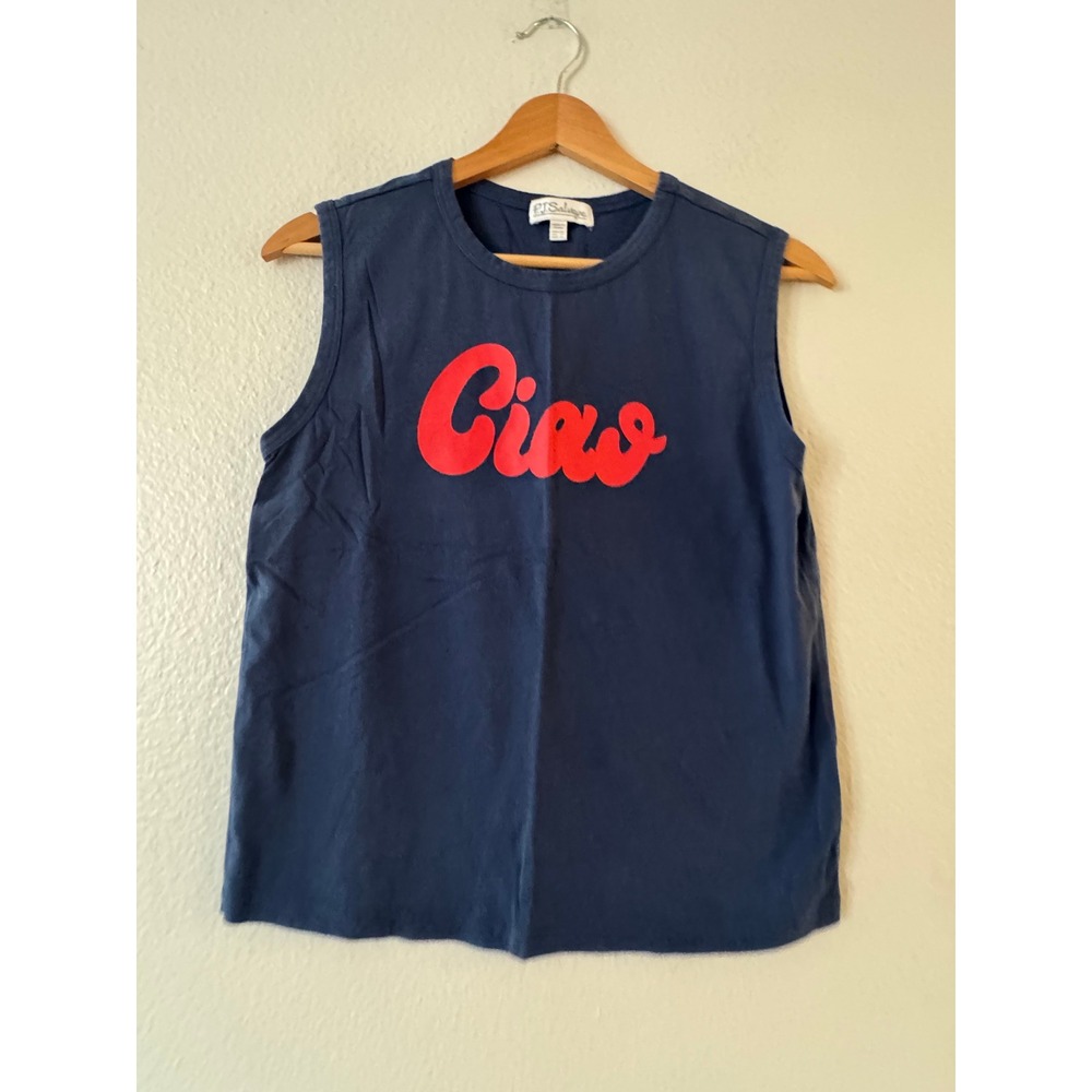 P.J. Salvage Ciao Graphic Muscle Tank Top XS Navy Blue Red Loungewear Excellent
